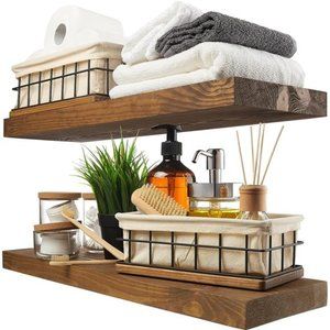 Wood Floating Shelves Set of 2 -Rustic Shelf 24inch -Made in Europe -Wide Wooden